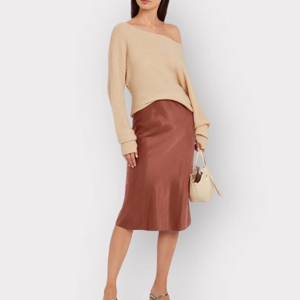 INTERMIX Misha Washed Rust Orange Satin Midi Skirt (Sz 2)